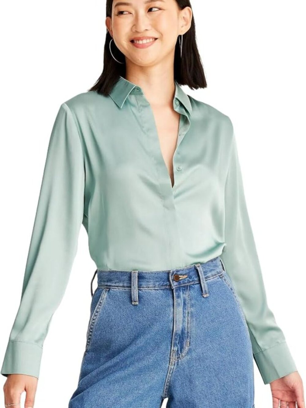 A New Day - Blue Button-Up Blouse (Size:L)
